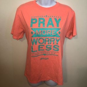 Bible Verse coral tee “Pray More Worry Less”